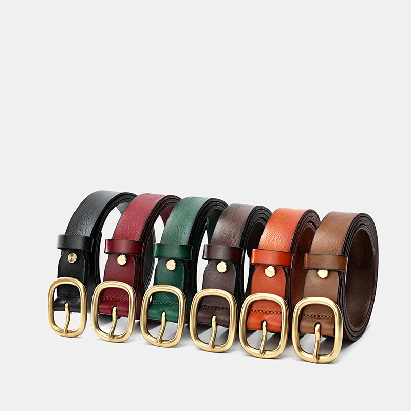 Zhuanshan Women's Leather Belt 3.0cm Width Rectangular Copper Buckle Casual Pure Cowhide Handmade Vintage Waist Belt 61005 - Thumbnail 4