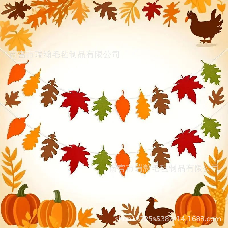 Thanksgiving Maple Leaf Decoration Banner Autumn Festival Pennant Family Party Fishtail Hanging Flag Holiday Flag