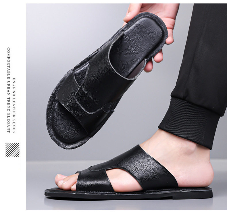Dép sandal nam quai ngang hở mũi kiểu retro, đế cao su êm chân, cỡ lớn — nâu, đen chi tiết 18
