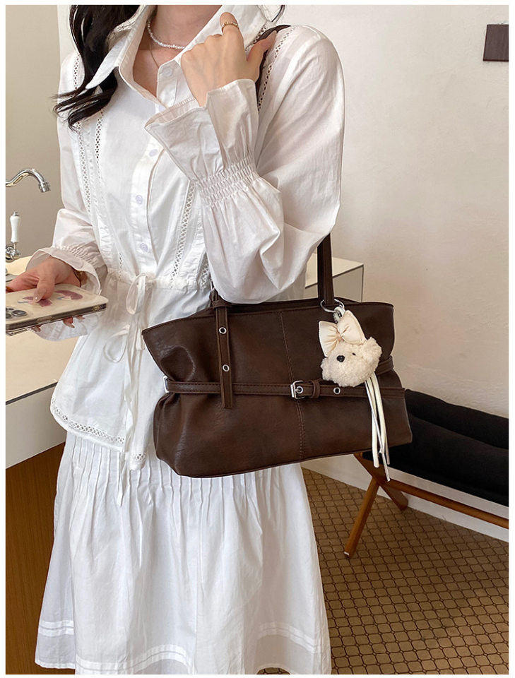 Túi nách nữ dáng hộp ngang phong cách đường phố, túi tote đeo vai đơn giản dung lượng lớn — Bạc không có mặt dây chuyền, Gạo trắng không có mặt dây chuyền, Màu cà phê Không có mặt dây chuyền, Màu hồng không có mặt dây chuyền chi tiết 21