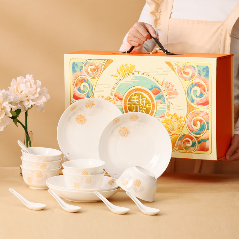 Beautiful business ceramic tableware gift bowl and chopsticks suit combination wedding event opening ceremony with hand gift logo Beautiful business ceramic tableware gift bowl and chopsticks suit combination wedding event opening ceremony with hand gift logo
