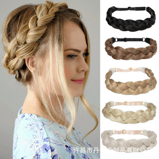 European and American Cross-border Wig Hair Band High Temperature Silk Hair Braid Headwear Adjustable Natural Hair Braid Fish Bone Braid Braid