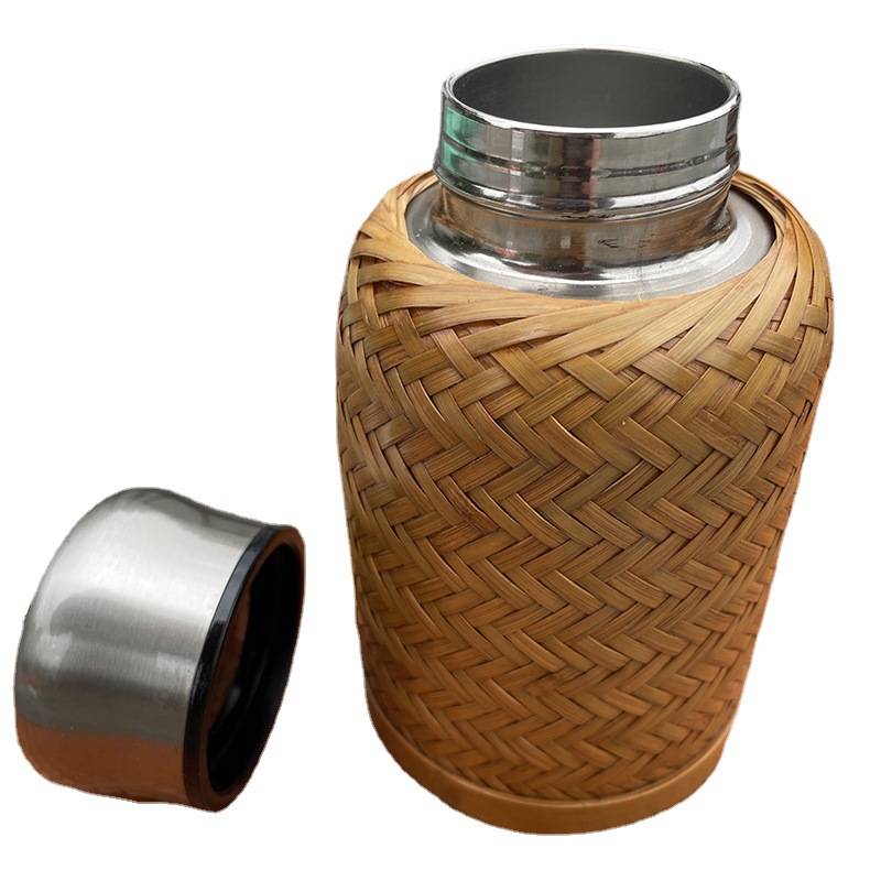 Juego de té chino de bambú de doble capa titular de la taza canción estilo satén almohadilla de impresión de cobre calabaza té tire martillo texto montaña té al por mayor