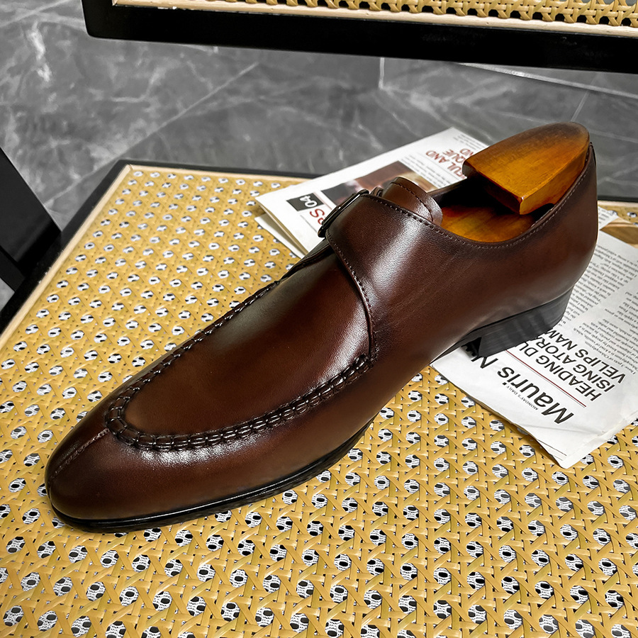 [一件也是批发价】英伦牛皮尖头皮鞋男商务正装搭扣孟克鞋男鞋潮