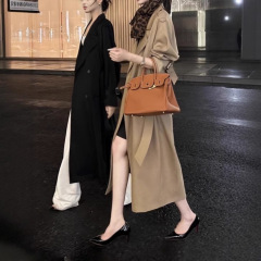 千颂伊风衣 复古姐感翻领显瘦大衣设计感风衣春秋外套