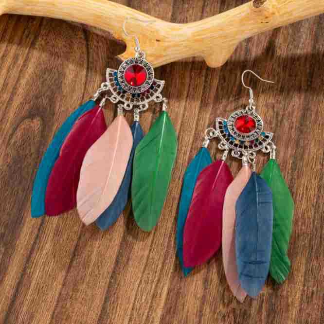 1 Pair Vintage Style Bohemian Geometric Color Block Plating Alloy Feather Ear Hook display picture 1