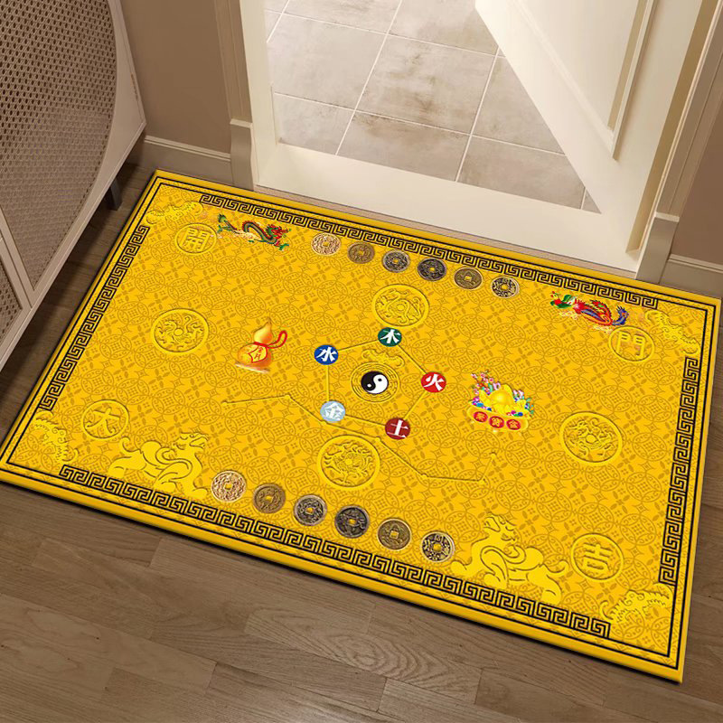 Chinese-style Dragon and Phoenix Bagua Five Elements Feng Shui Floor Mat for Living Room and Bedroom, Attracts Wealth and Fortune, Home Use, Waterproof and Washable