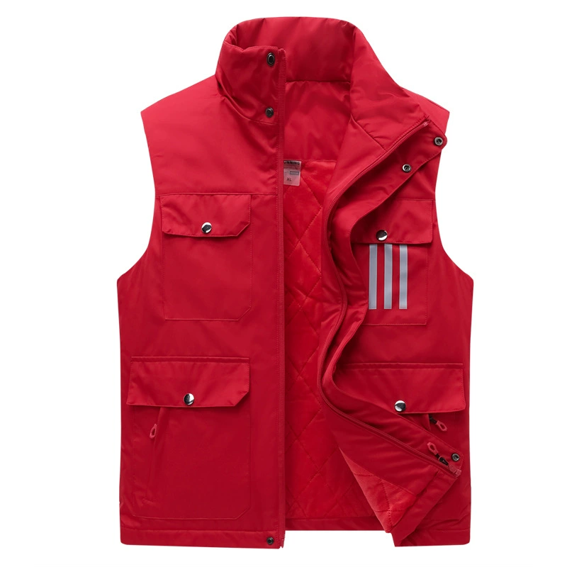 Жилет больших размеров на флисовой подкладке, мужской повседневный уличный жилет с несколькими карманами для альпинизма, хлопковый жилет для верховой езды, жилет с инструментами, принтом логотипа