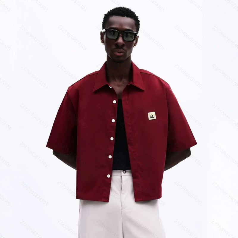 Men's Loose Short-Sleeved Casual Shirt, Decorated Burgundy Shirt Suitable for Dates and Parties Men's Loose Short-Sleeved Casual Shirt, Decorated Burgundy Shirt Suitable for Dates and Parties
