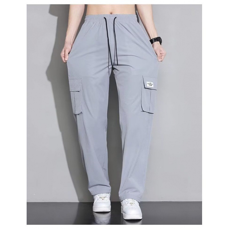 Pantalones personalizados de moda americana sueltos de hielo para niños rectos de piernas casuales de verano delgados pantalones de trabajo