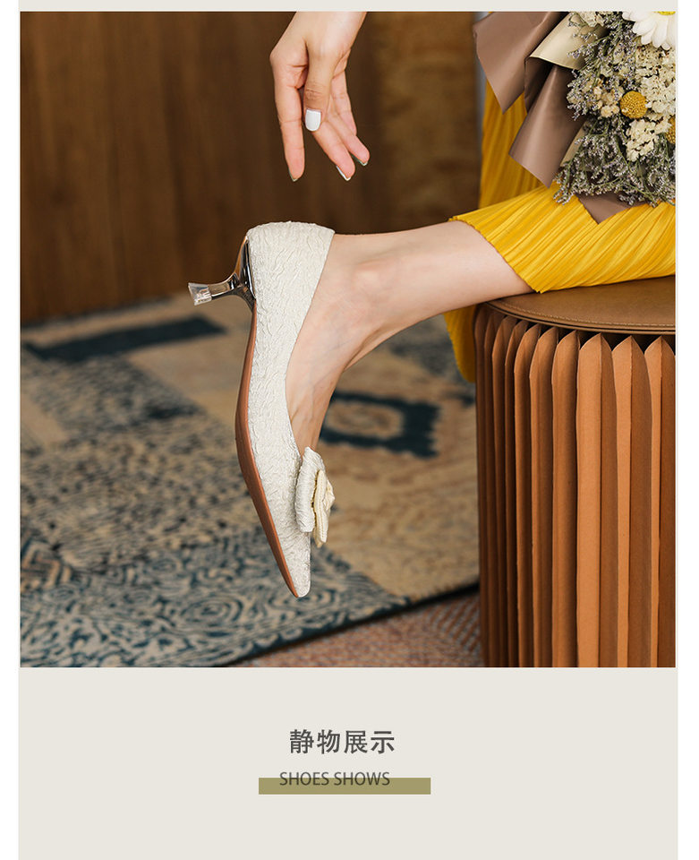 Giày cao gót nữ mũi nhọn gót nhọn 3–6 cm chất liệu satin da cừu thắt nơ — Màu mơ, Màu xanh lá, Màu đỏ rượu chi tiết 16