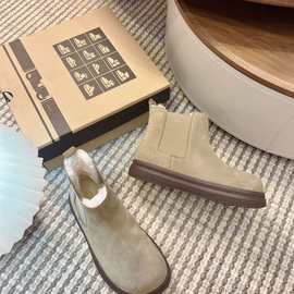 2025羊猄绒新款时装靴女风磨砂女切尔西短靴简约一脚蹬皮靴子
