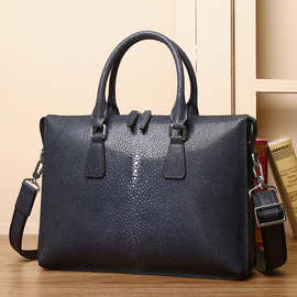 新款真皮男手提包商务公文包珍珠鱼电脑包多功能魔鬼鱼单肩斜挎包