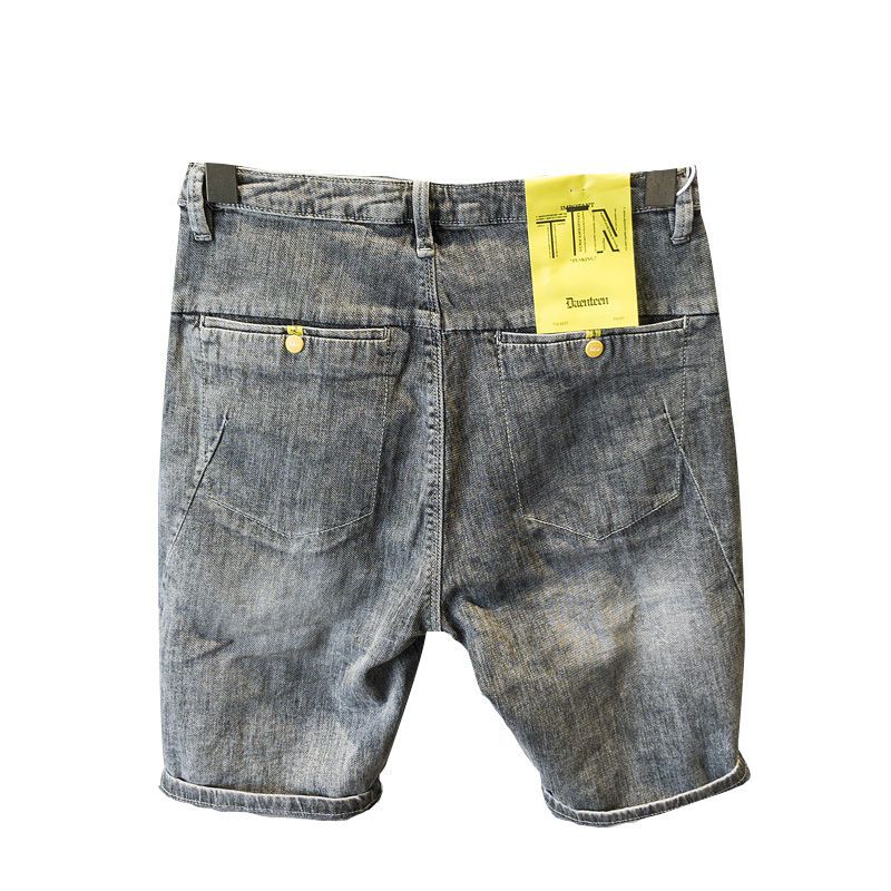 Short en jean été mince cinq quarts version coréenne ample 2024 décontracté polyvalent slim fit simple mi-pantalon tendance homme_voghion.com