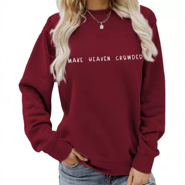 跨境货源欧美外贸 make heaven crqwded印花女士上衣圆领卫衣外套