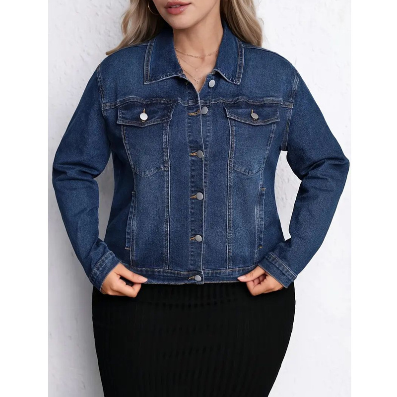 Stretch Denim Plus-Size Women's Clothing, Simple and Stylish Style, Washed Denim Jacket, Fashionable Denim Jacket