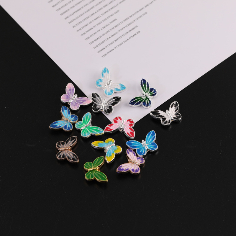 Imitation Burned Blue Double-sided Gradient Butterfly Oil Dropping Small Alloy DIY Handmade Homemade Bracelet Necklace Pendant Jewelry Accessories