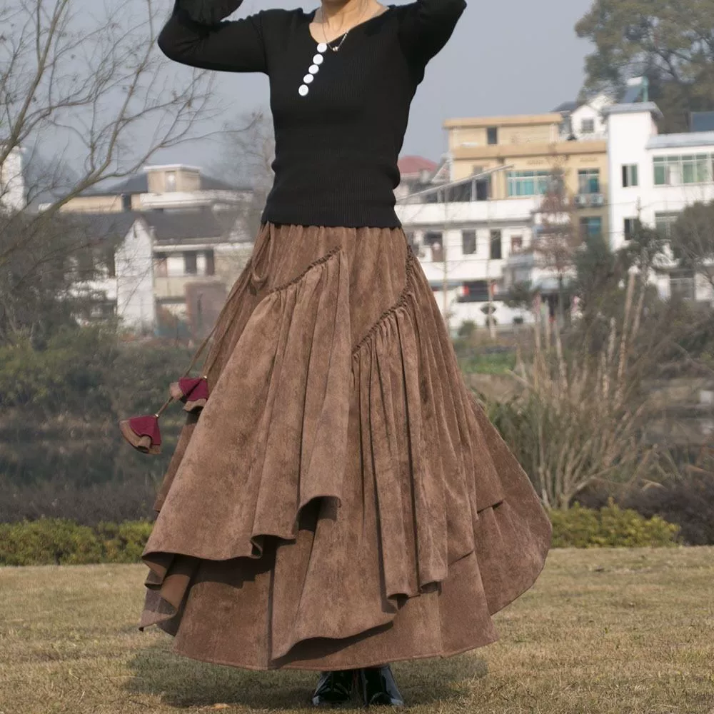 2024 Весна и Зима толстая национальная юбка-вельветовая юбка вельветовая юбка эластическая талия