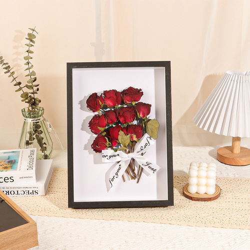 Hollow Dry Flower Frame Creative DIY Table Centerpiece Preserved Rose Flowers 3D Handmade Painting Frame Specimen Rose Gift