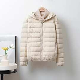 加工定制2025年冬季新款轻薄羽绒服女短款立领连帽轻便携白鸭绒服