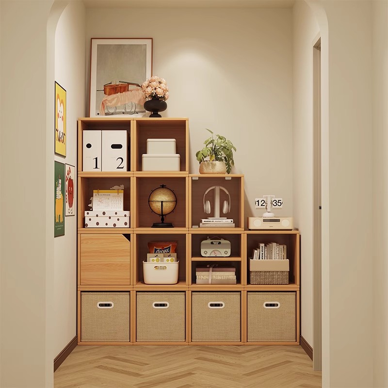 Estante de almacenamiento minimalista japonés libre de combinación de gabinete de niños estante de libros sala de estar contra la pared de almacenamiento porche de piso