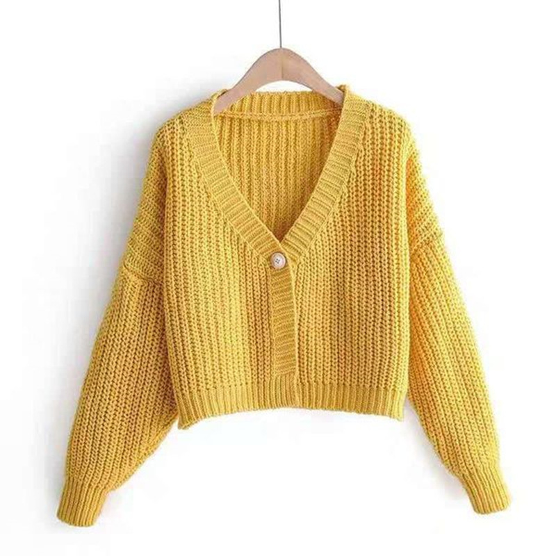 Comercio exterior de otoño suministro transfronterizo de ropa de mujer europea y americana botón de punto de manga larga cardigán de color sólido suéter suelto de cuello en V
