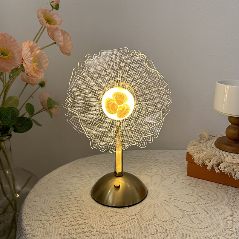 Nuevo estilo transfronterizo luz de lujo táctil recargable lámpara de mesa dormitorio lámpara de noche sensación romántica de alta calidad flor acrílica luz ambiental