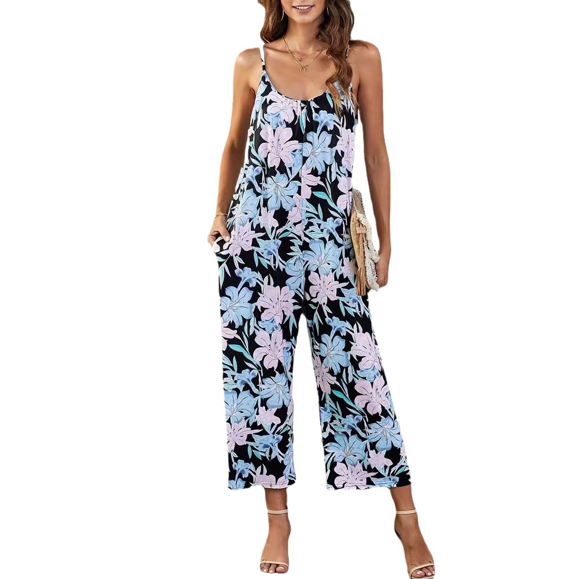 Mono de Tirantes con Estampado para Mujer, Ropa de Verano 2024, Comercio Exterior Transfronterizo de Amazon, Elegante y Moderno