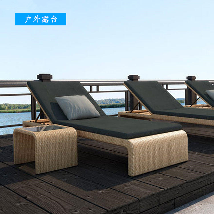 Outdoor pool lounge chair, beach rattan beach chair, sun protection courtyard garden hotel, open-air outdoor leisure bed