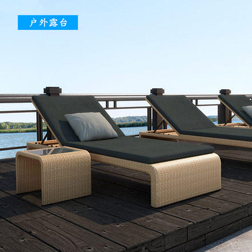 Outdoor pool lounge chair, beach rattan beach chair, sun protection courtyard garden hotel, open-air outdoor leisure bed