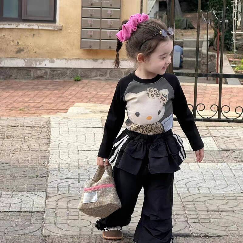 Ningli 女の子の春と秋のスーツ新しい綿長袖 Tシャツオーバーオールツーピースセット女の赤ちゃんファッショナブルなカジュアルスーツトレンディ|undefined