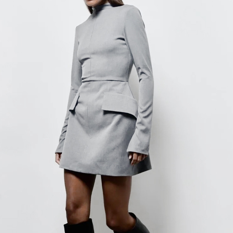 Women's Elegant Slim Fit Long-Sleeve Solid Color Bodycon Dress