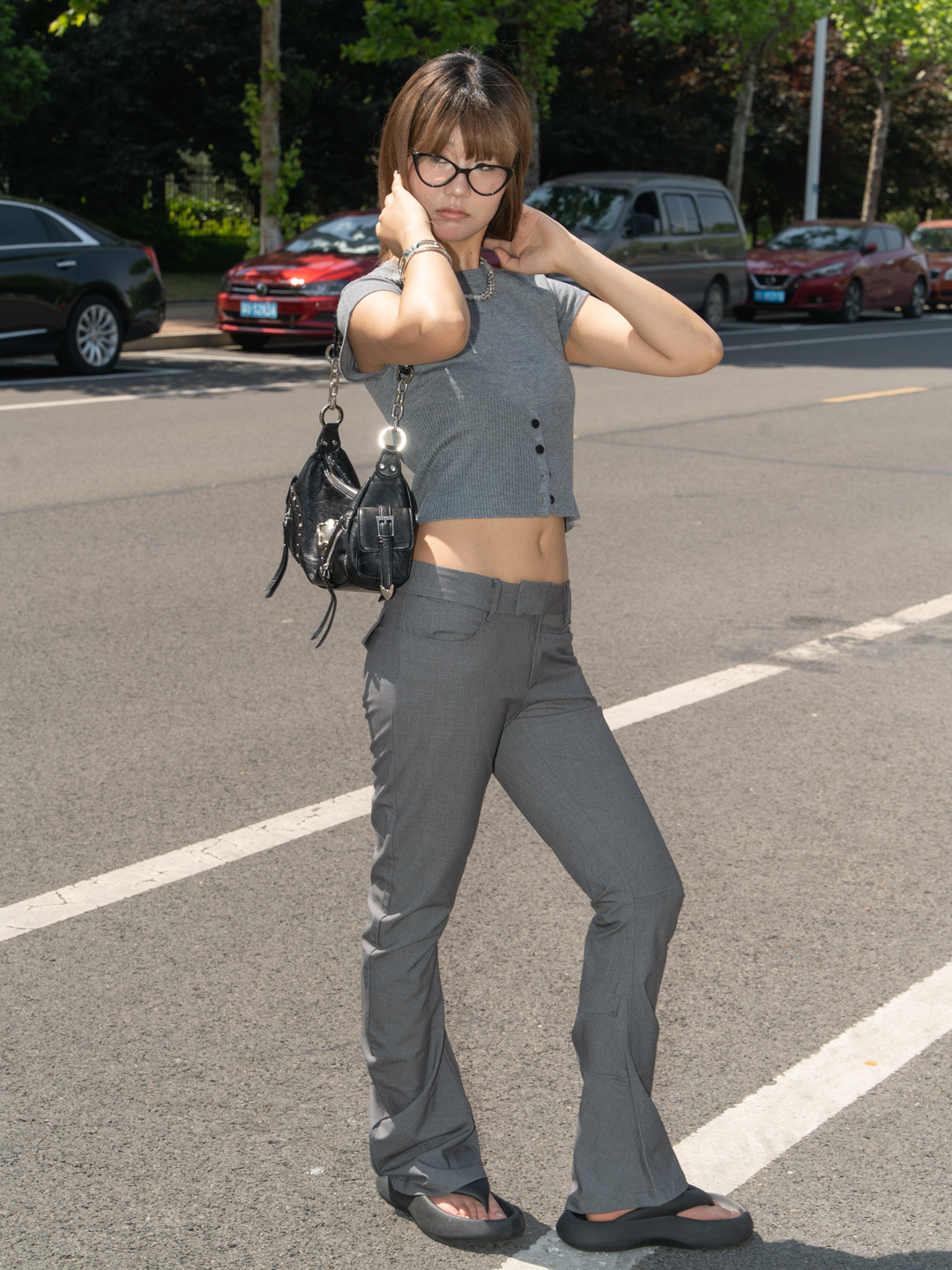 Nuevo delgado y delgado tren de cintura baja corte tridimensional guisa pantalones de trajes de mujer 3268