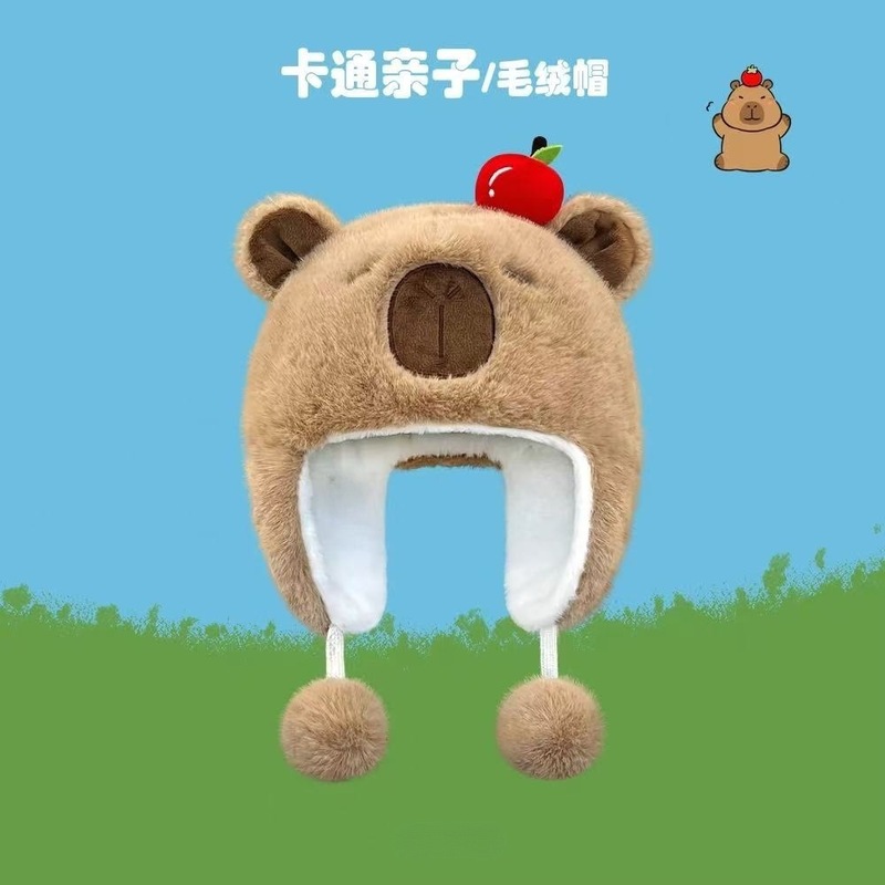 卡通儿童帽子围巾一体围脖保暖男女童毛绒帽秋冬季加绒宝宝护耳帽|undefined