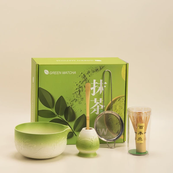 Matte matcha, tea cup, set, gradient, 5 pieces