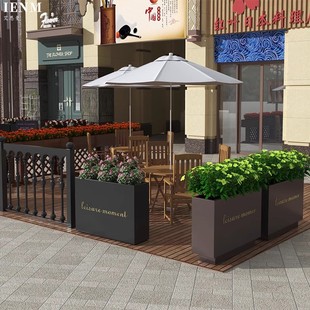 Outdoor Flower Box Iron Rectangular Flower Pot Combination Commercial Street Sales Department Restaurant Outdoor Stainless Steel Partition Flower Trough