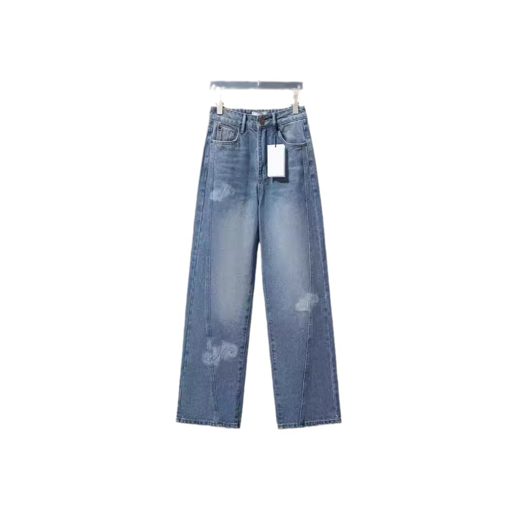 CE ARC DE TRIOMPHE 수정 판 2024 NANYOU 데님 멀티 로고 불규칙한 직선 청바지 여성 NANYOU