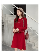 紅色小香風連衣裙女秋冬新款針織裙小個子本命年洋氣兩件套裙子