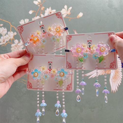 Hanchen New Children's Ancient Style Headwear Pair-clip Factory Girls Tassel Step Shake Hairpin Girls Hanfu Hair Accessories Wholesale