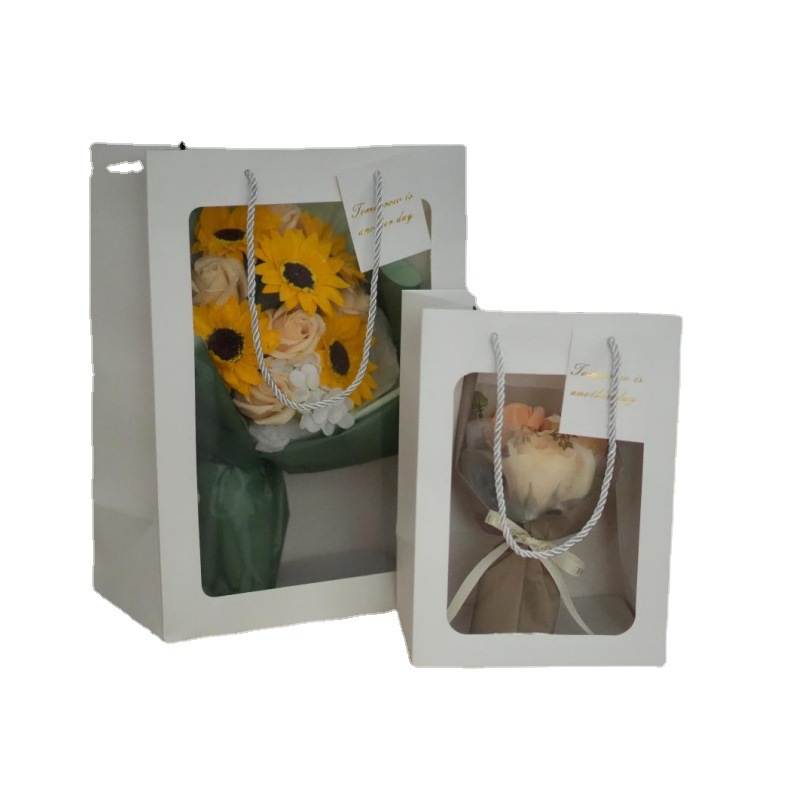 Bolso de mano transparente de flores del día de la madre, bolsa de regalo de ventana de pvc, bolsa de embalaje, bolsa de regalo de flores del maestro del día del maestro
