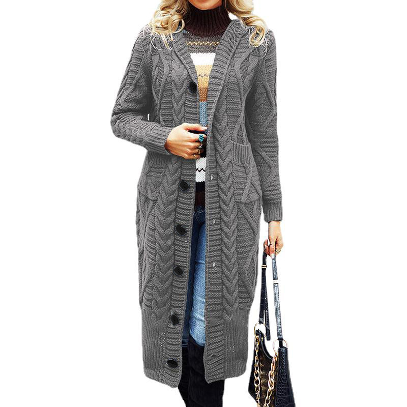 Cárdigan de estilo europeo y americano 2026, nuevo, con diseño trenzado, estilo informal, suéter largo tipo cárdigan, ropa exterior para mujer de otoño e invierno.