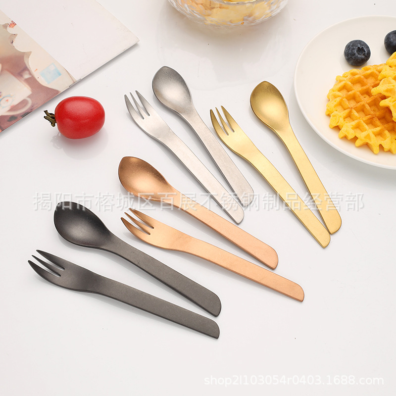 304 Stainless Steel Gold Dessert Fork Spoon Set Rose Gold Tea Spoon Bird's Nest Spoon Snack Cake Fork