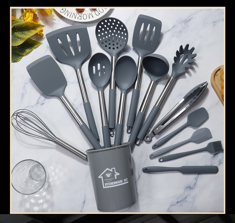 Silikon spatula ve kaşık 15 parçalı set paslanmaz çelik silikon spatula yapışmaz tava silikon spatula ev silikon mutfak eşyaları toptan