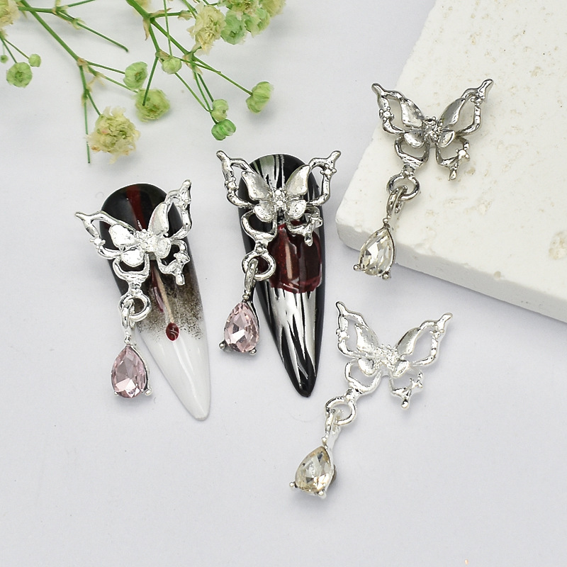 Three-dimensional exquisite butterfly water drop pendant nail jewelry alloy niche design light luxury sweet temperament nail decoration Three-dimensional exquisite butterfly water drop pendant nail jewelry alloy niche design light luxury sweet temperament nail decoration