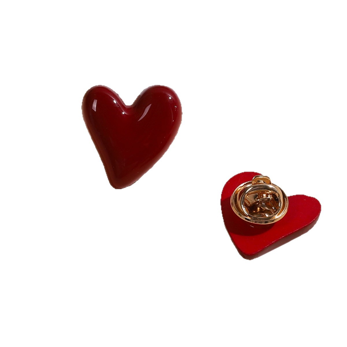 Heart-shaped Brooch Red Geometric Badge Stylish Women's Accessory_voghion.com