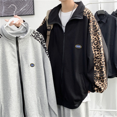 男士卫衣豹纹拉链开衫潮牌外套春秋季ins港风宽松潮流休闲上衣服|ms