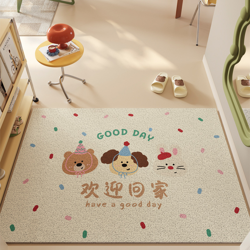 Cute Cartoon Stain-Resistant and Wear-Resistant Wire Loop Floor Mats for Home, Cuttable Entrance Door Mats, Non-Slip Dust-Removing Entrance Door Mats
