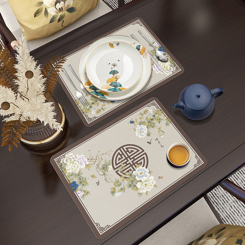 New Chinese style leather placemats, modern and elegant, waterproof, oil-proof, anti-scalding, no-wash ins home PVC dining table mats, coffee table mats