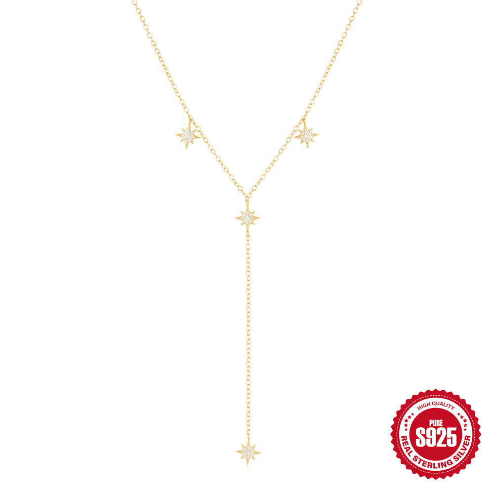 Nueva plata de ley s925 de alta calidad, borla larga en forma de Y, collar de diamantes flash estrella de ocho mandos, collar sexy de lujo ligero de nicho