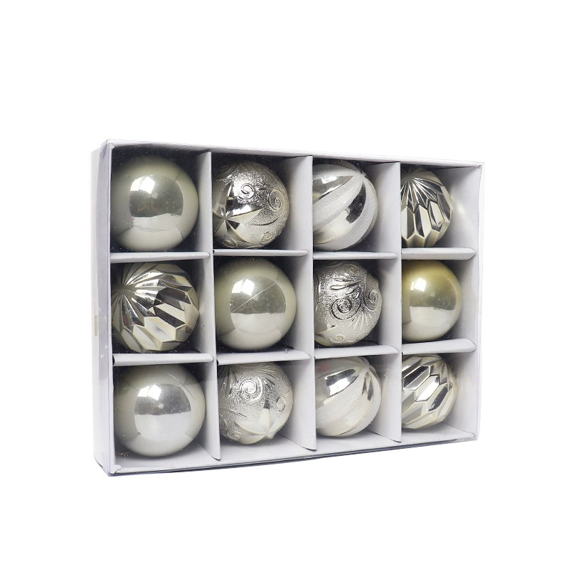 Christmas plastic hanging ornaments, 6 cm, 12‑piece gift box, mixed finishes and colors